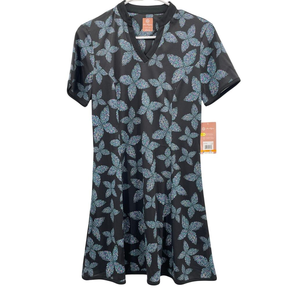 Ben Hogan Caviar‎ Black Pixel Floral Dress, UPF 50, NWT, Sz. S Fit & Flare Golf